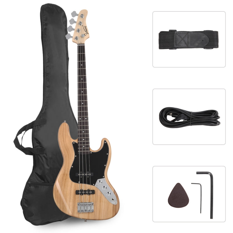 Glarry GJazz Electric Bass Guitar Black pickguard - Burlywood