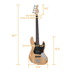 Glarry GJazz Electric Bass Guitar Black pickguard - Burlywood