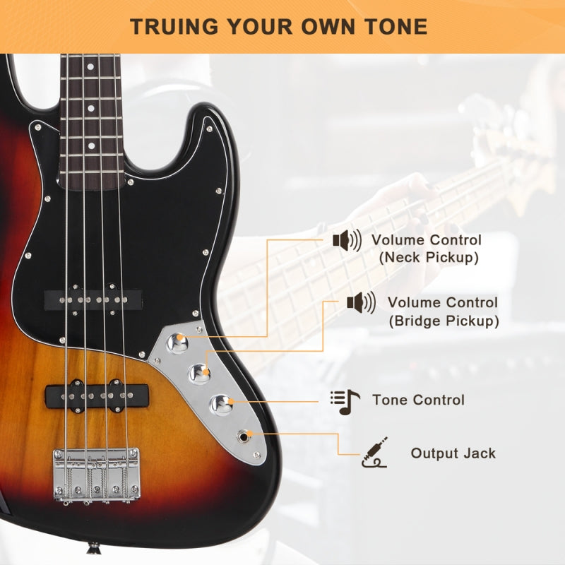 Glarry GJazz Electric Bass Guitar Black pickguard - Sunset