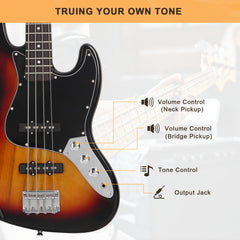 Glarry GJazz Electric Bass Guitar Black pickguard - Sunset
