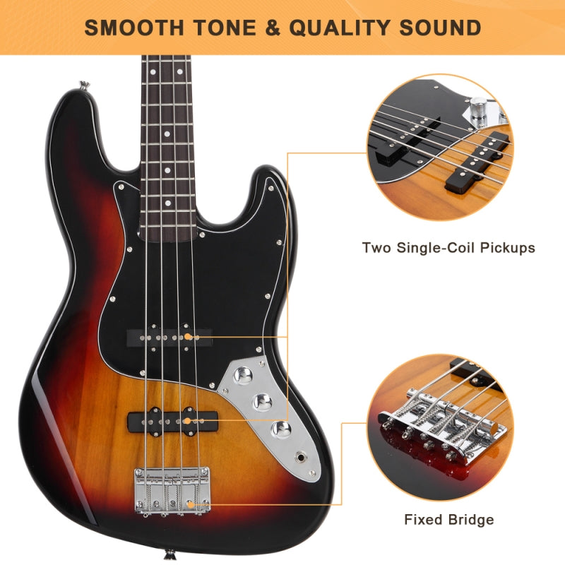Glarry GJazz Electric Bass Guitar Black pickguard - Sunset