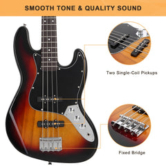 Glarry GJazz Electric Bass Guitar Black pickguard - Sunset