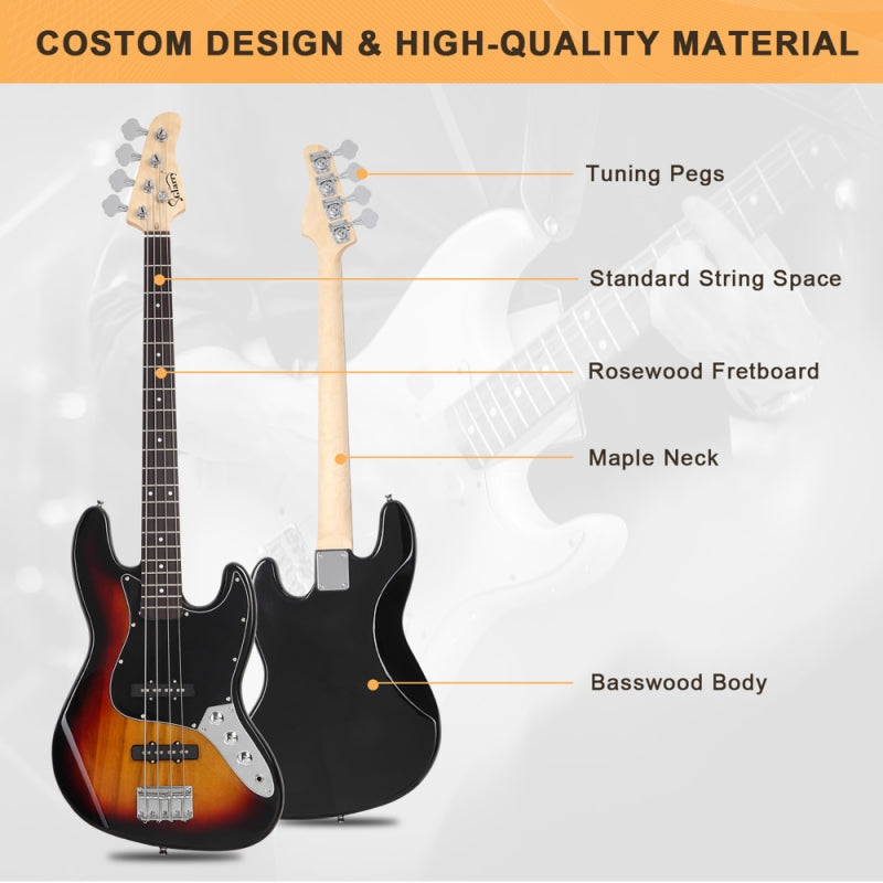 Glarry GJazz Electric Bass Guitar Black pickguard - Sunset