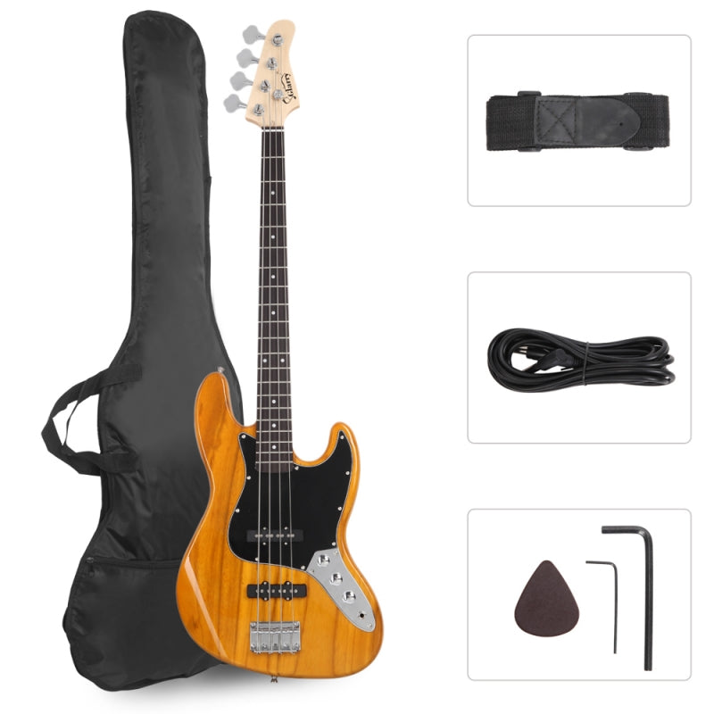 Glarry GJazz Electric Bass Guitar Black pickguard - Yellow
