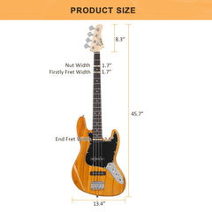 Glarry GJazz Electric Bass Guitar Black pickguard - Yellow