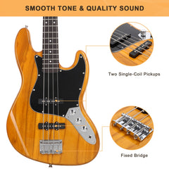 Glarry GJazz Electric Bass Guitar Black pickguard - Yellow