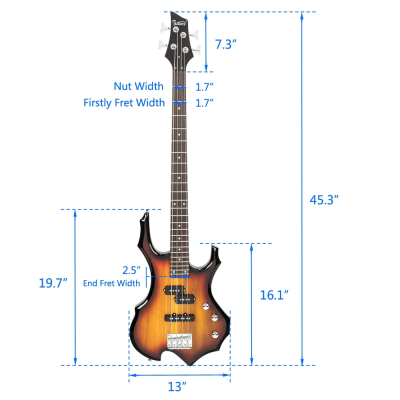Glarry Burning Fire Electric Bass Guitar Full Size 4 String - Sunset