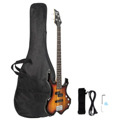 Glarry Burning Fire Electric Bass Guitar Full Size 4 String - Sunset