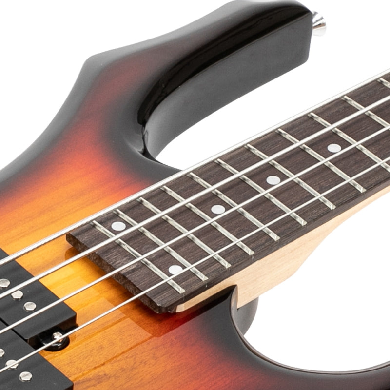 Glarry Burning Fire Electric Bass Guitar Full Size 4 String - Sunset