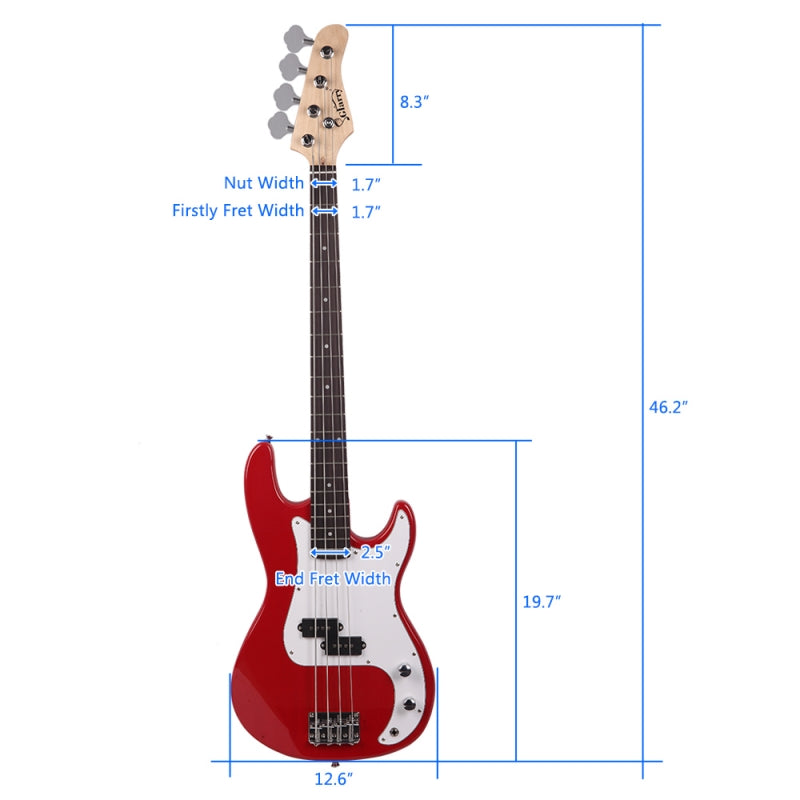 Glarry GP Electric Bass Guitar Red w/ 20W Amplifier - Red