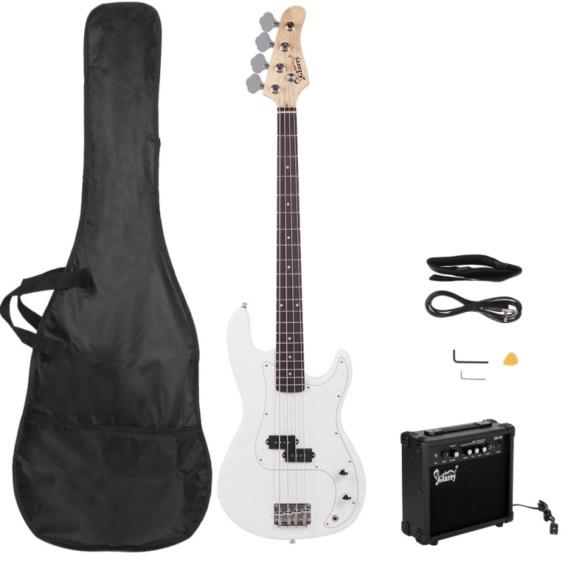 Glarry GP Electric Bass Guitar White w/ 20W Amplifier - White