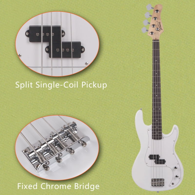 Glarry GP Electric Bass Guitar White w/ 20W Amplifier - White