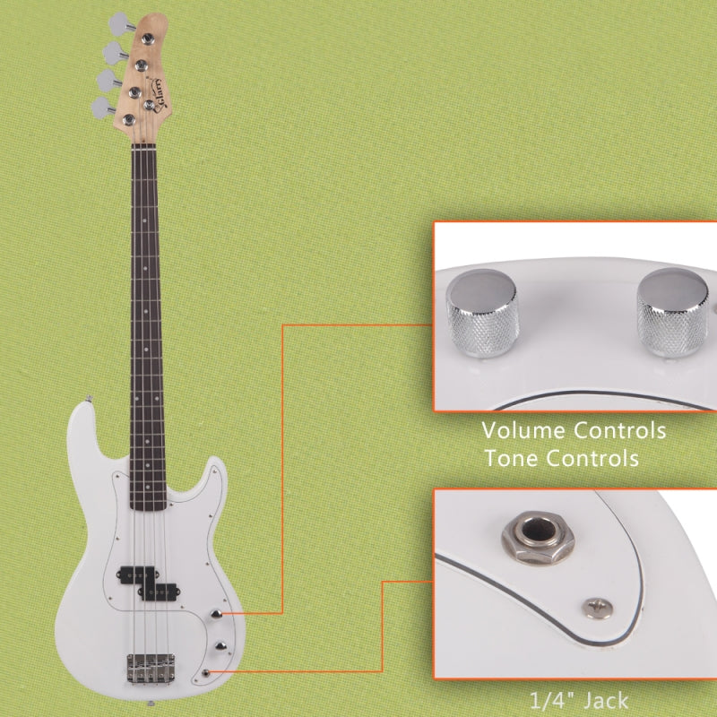 Glarry GP Electric Bass Guitar White w/ 20W Amplifier - White