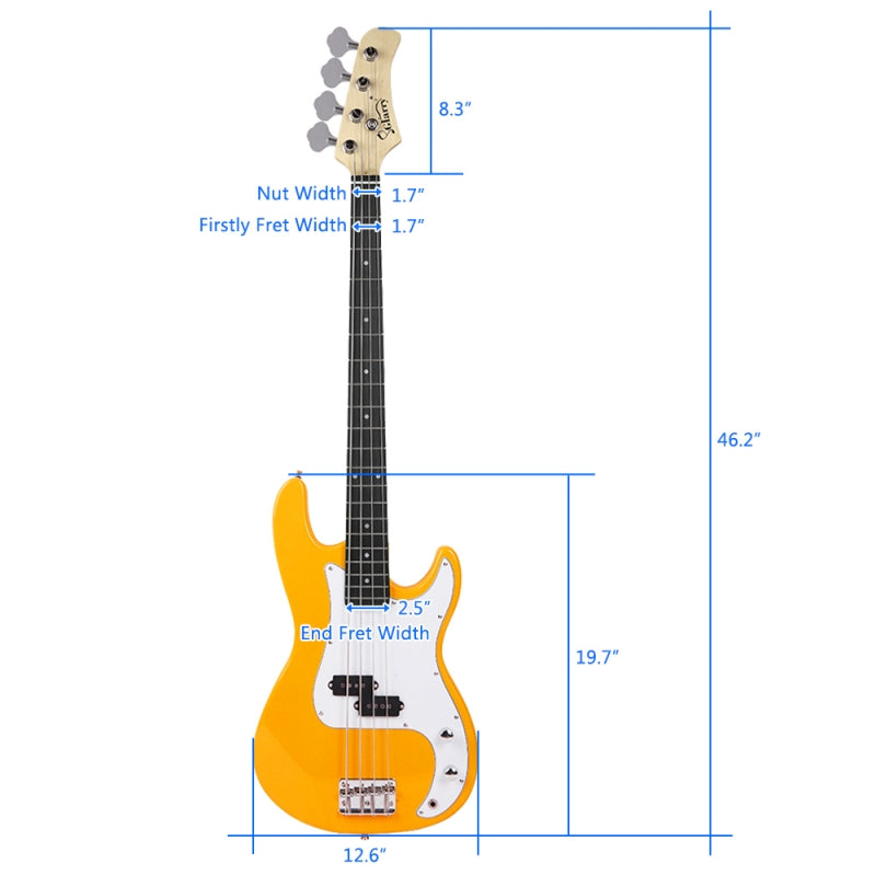 Glarry GP Electric Bass Guitar Yellow w/20W Amplifier - Yellow