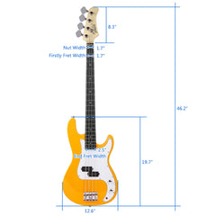 Glarry GP Electric Bass Guitar Yellow w/20W Amplifier - Yellow