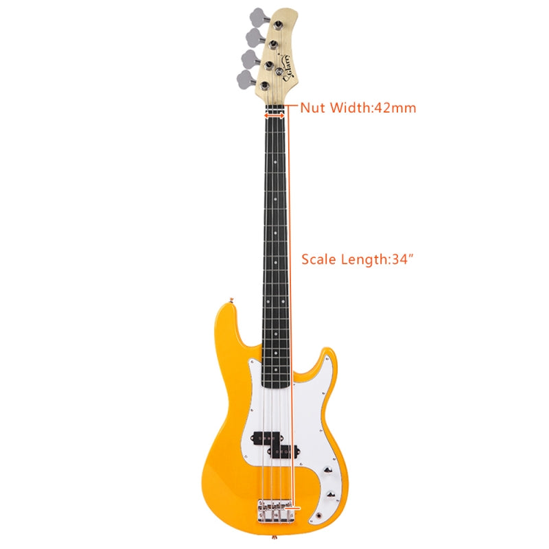 Glarry GP Electric Bass Guitar Yellow w/20W Amplifier - Yellow