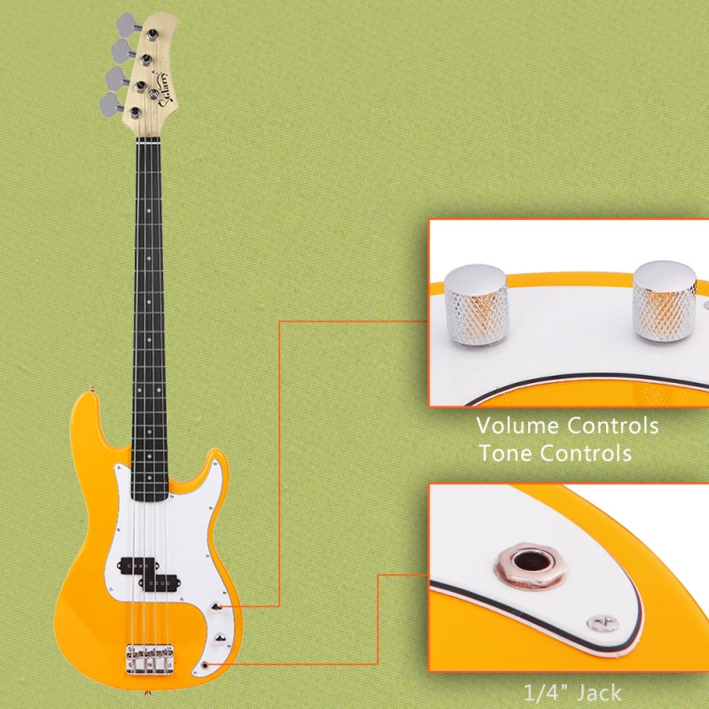Glarry GP Electric Bass Guitar Yellow w/20W Amplifier - Yellow