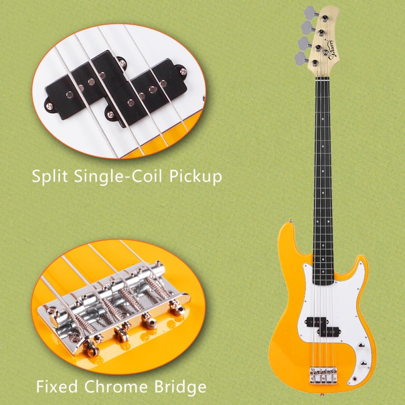 Glarry GP Electric Bass Guitar Yellow w/20W Amplifier - Yellow