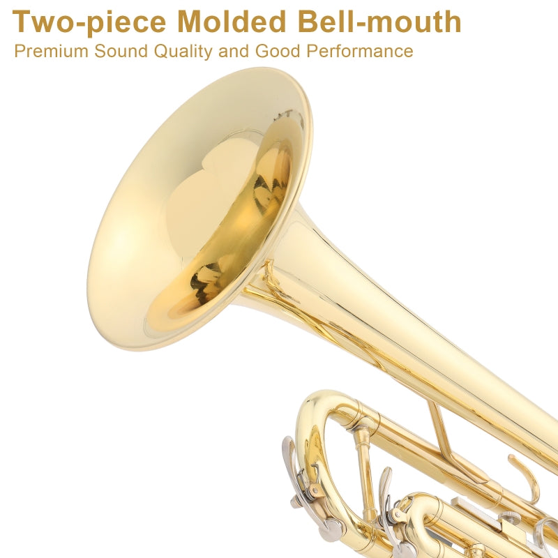 Glarry Brass Trumpet Bb with 7C Mouthpiece Golden