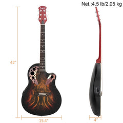 Glarry GT102 41inch Full-Size EQ Cutaway Spruce Top Grape Voice Hole Round Back Acoustic-Electric Guitar - Sunset