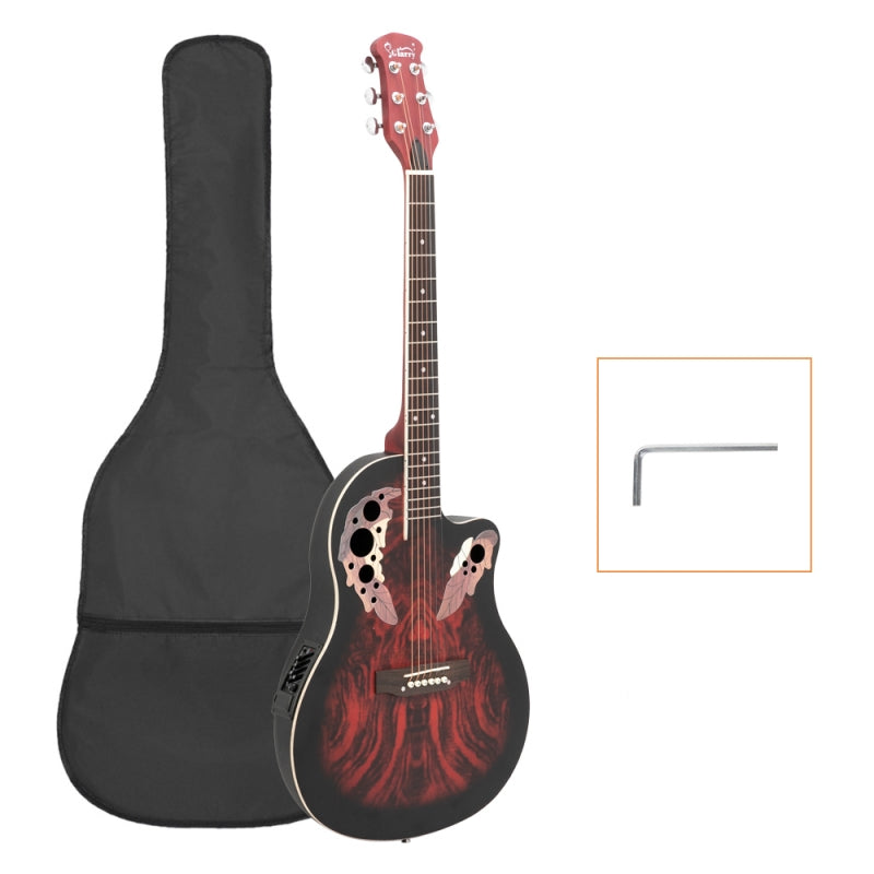 Glarry GT102 41inch Full-Size EQ Cutaway Spruce Top Grape Voice Hole Round Back Acoustic-Electric Guitar - Red