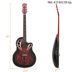 Glarry GT102 41inch Full-Size EQ Cutaway Spruce Top Grape Voice Hole Round Back Acoustic-Electric Guitar - Red