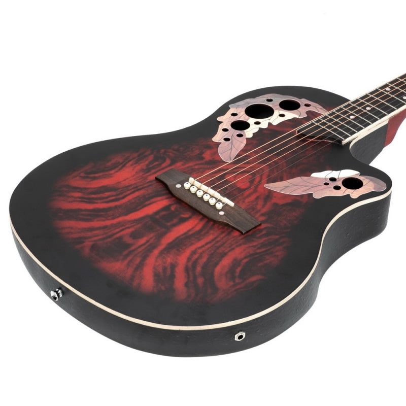 Glarry GT102 41inch Full-Size EQ Cutaway Spruce Top Grape Voice Hole Round Back Acoustic-Electric Guitar - Red