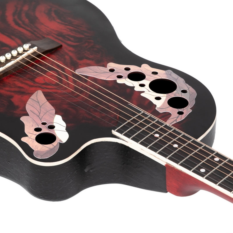 Glarry GT102 41inch Full-Size EQ Cutaway Spruce Top Grape Voice Hole Round Back Acoustic-Electric Guitar - Red
