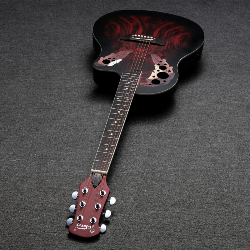 Glarry GT102 41inch Full-Size EQ Cutaway Spruce Top Grape Voice Hole Round Back Acoustic-Electric Guitar - Red