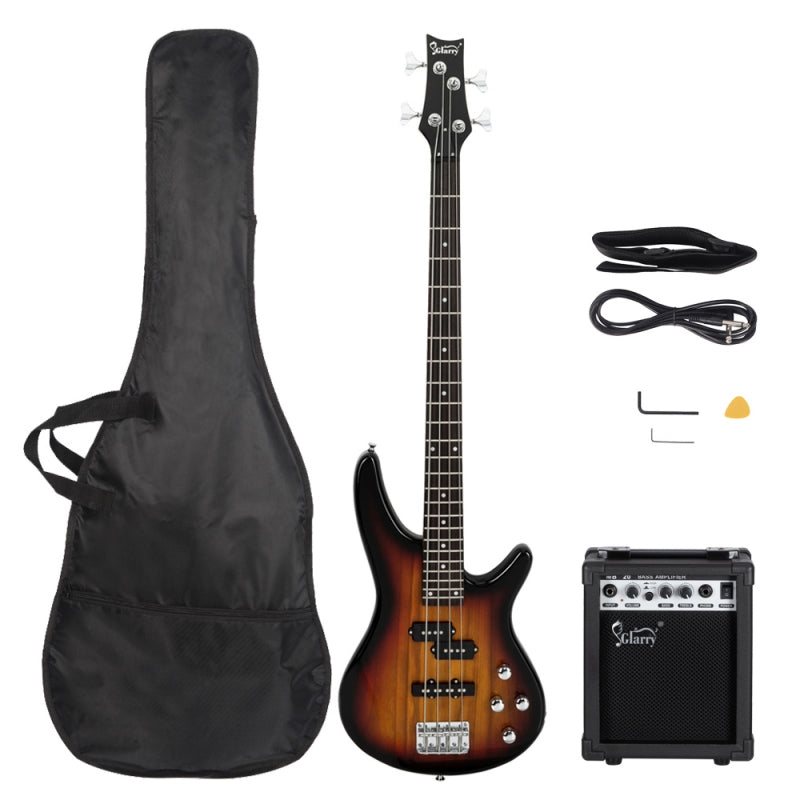 Glarry GIB 4 String Bass Guitar Full Size SS pickups w/20W Amplifier - Sunset