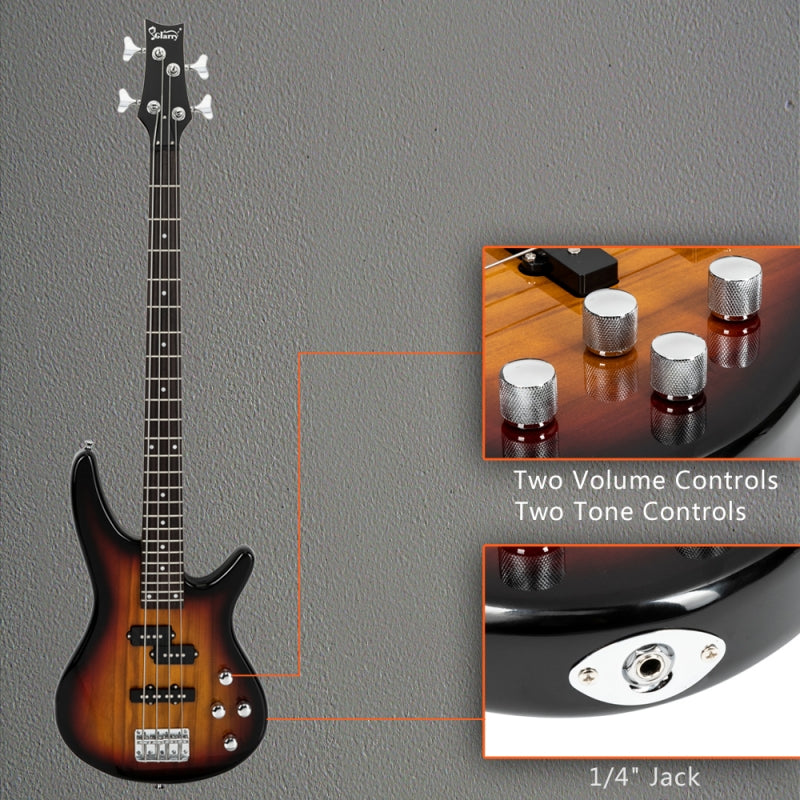Glarry GIB 4 String Bass Guitar Full Size SS pickups w/20W Amplifier - Sunset