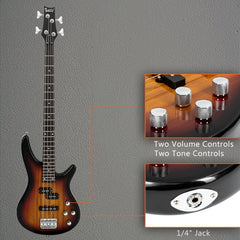 Glarry GIB 4 String Bass Guitar Full Size SS pickups w/20W Amplifier - Sunset
