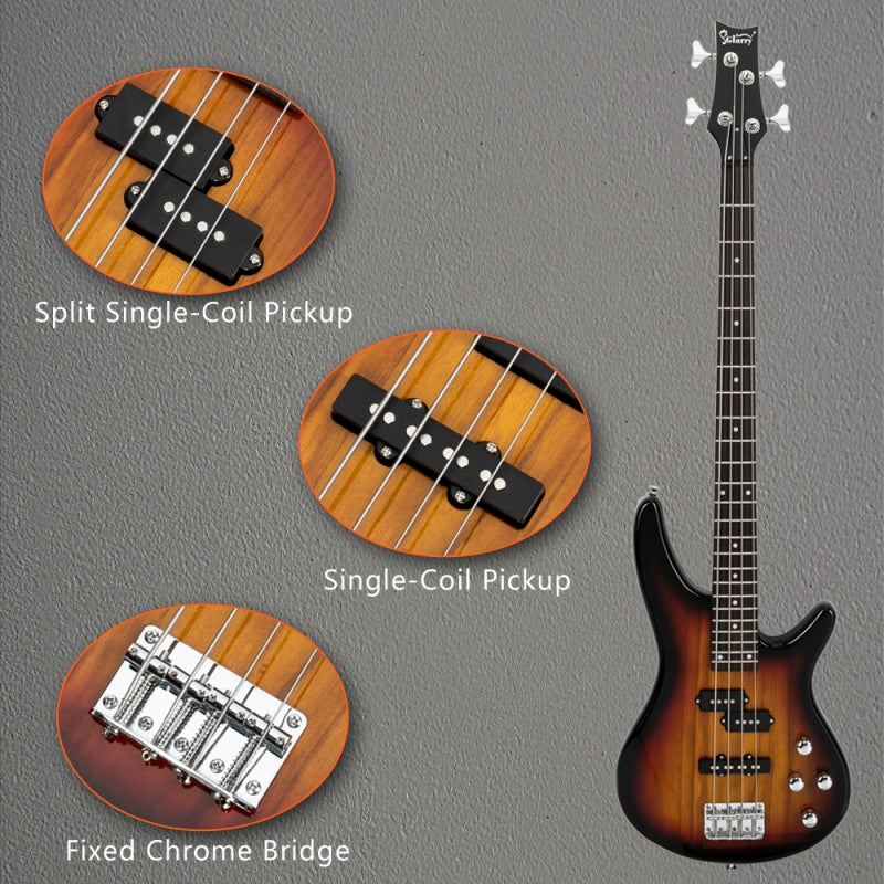 Glarry GIB 4 String Bass Guitar Full Size SS pickups w/20W Amplifier - Sunset