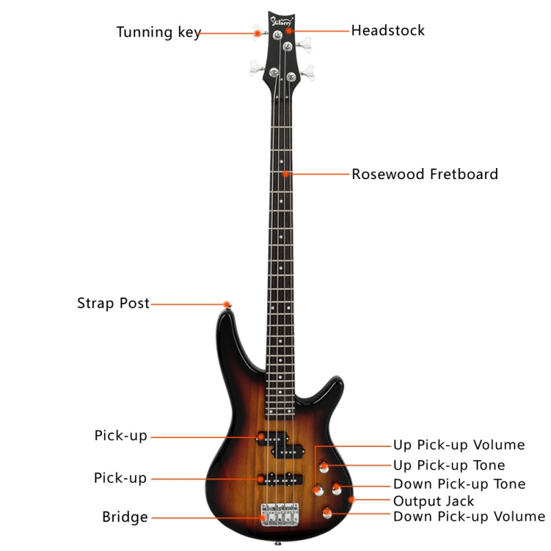 Glarry GIB 4 String Bass Guitar Full Size SS pickups w/20W Amplifier - Sunset