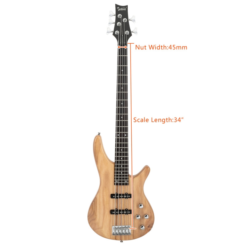 Glarry GIB 5 String Electric Bass Guitar SS Pick-up w/20W Amplifier - Burlywood