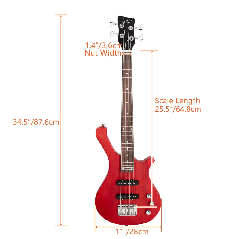 Glarry GW101 36in Kid's Electric Bass Guitar - Red