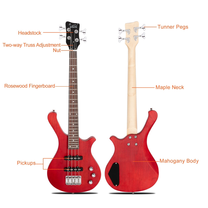 Glarry GW101 36in Kid's Electric Bass Guitar - Red