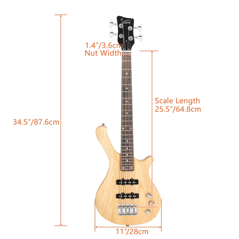 Glarry GW101 36in Kid's Electric Bass Guitar - Burlywood