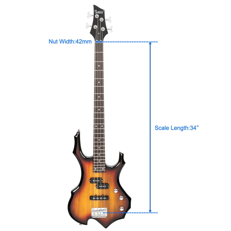 Glarry Burning Fire Electric Bass Guitar Full Size 4 String w/20W Amplifier - Sunset
