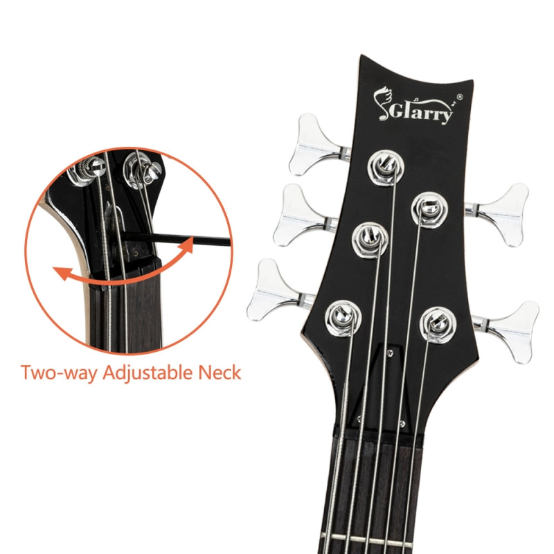 Glarry GIB 5 String Electric Bass Guitar SS Pick-up w/20W Amplifier - Black