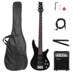 Glarry GIB 5 String Electric Bass Guitar SS Pick-up w/20W Amplifier - Black