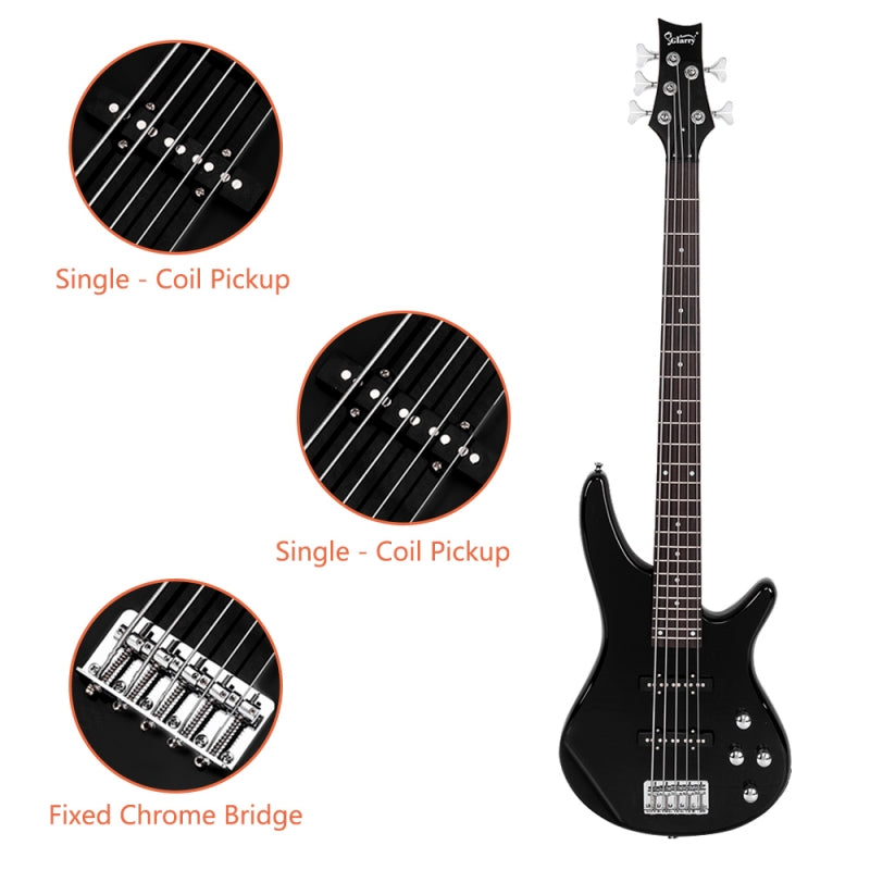 Glarry GIB 5 String Electric Bass Guitar SS Pick-up w/20W Amplifier - Black