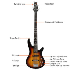 Glarry GIB 5 String Electric Bass Guitar SS Pick-up w/20W Amplifier - Sunset