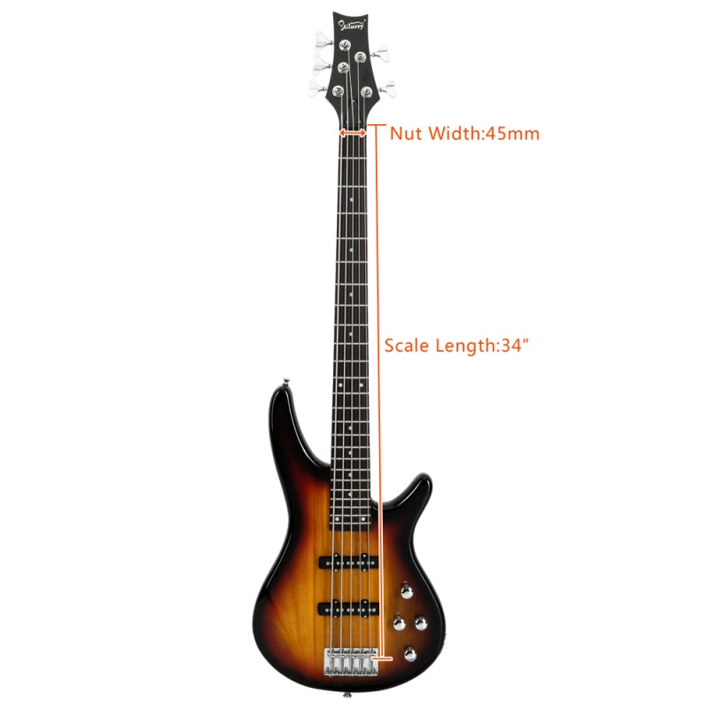 Glarry GIB 5 String Electric Bass Guitar SS Pick-up w/20W Amplifier - Sunset