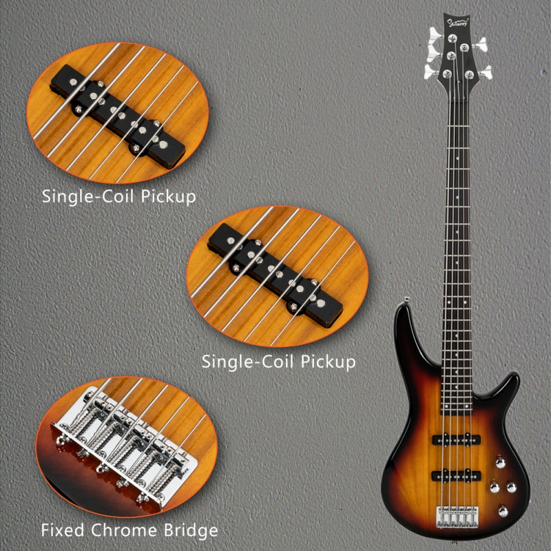 Glarry GIB 5 String Electric Bass Guitar SS Pick-up w/20W Amplifier - Sunset