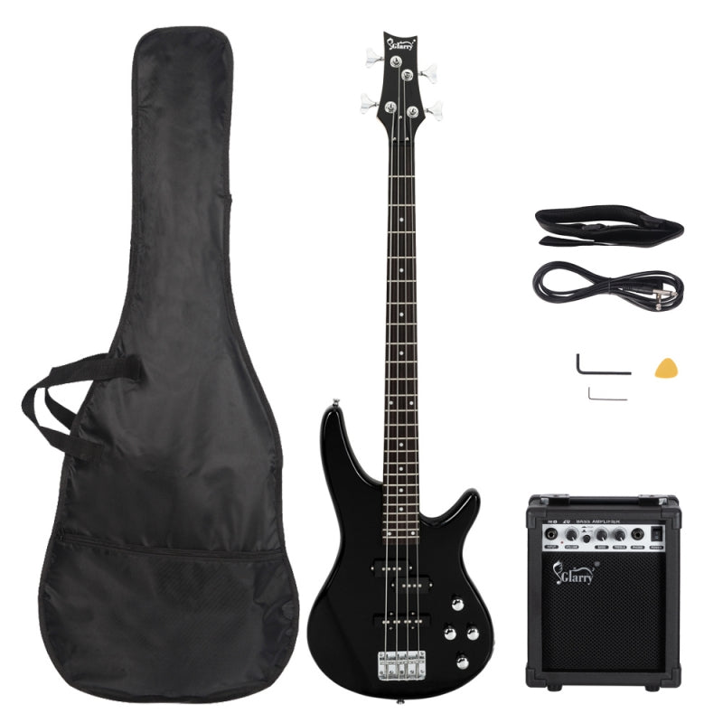 Glarry GIB 4 String Bass Guitar Full Size SS pickups w/20W Amplifier - Black
