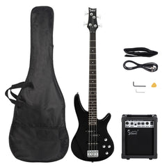 Glarry GIB 4 String Bass Guitar Full Size SS pickups w/20W Amplifier - Black