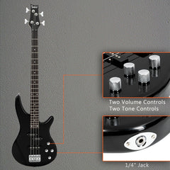Glarry GIB 4 String Bass Guitar Full Size SS pickups w/20W Amplifier - Black