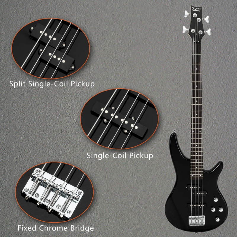 Glarry GIB 4 String Bass Guitar Full Size SS pickups w/20W Amplifier - Black