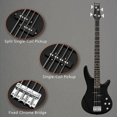 Glarry GIB 4 String Bass Guitar Full Size SS pickups w/20W Amplifier - Black